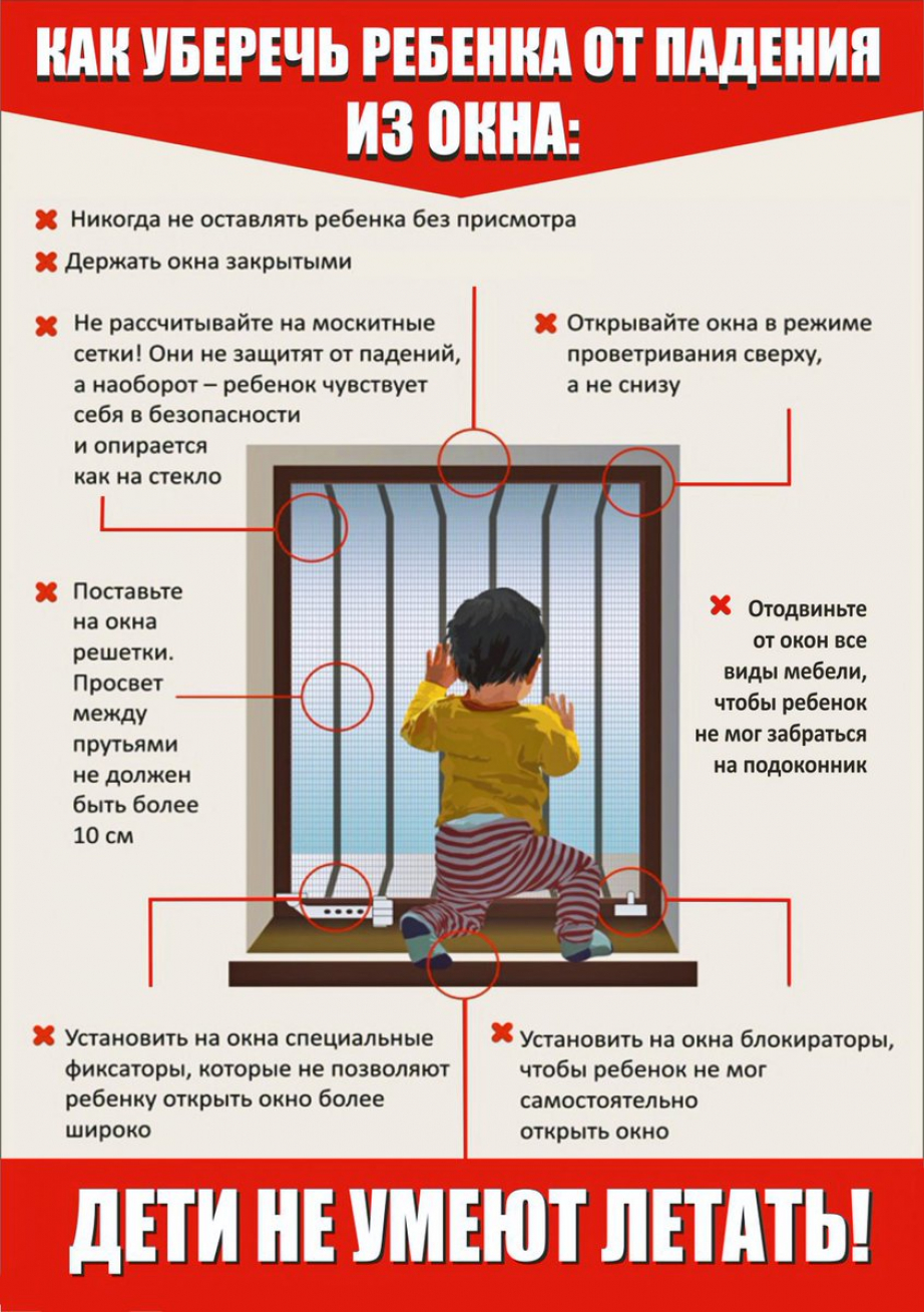 Падение из окна является одной из причин детского травматизма и смертности, особенно в городах. Дети очень уязвимы перед раскрытым окном из-за естественной любознательности